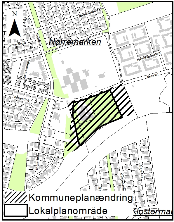Oversigtskort over lokalplanområdet og kommuneplanændring